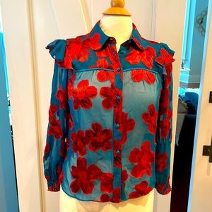 Alice & Olivia Size Small Silk Floral Blouse